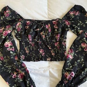Forever 21 Black Floral Off-Shoulder Blouse
